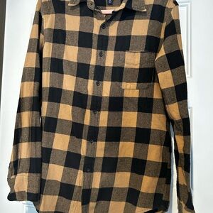 Plaid Button-Up Shirt - Black and Tan